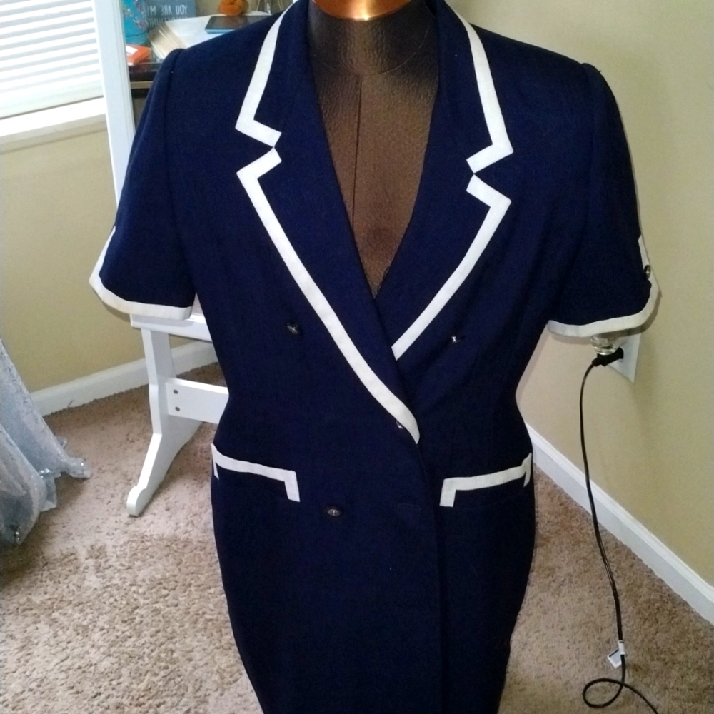 Navy blue and white dress.